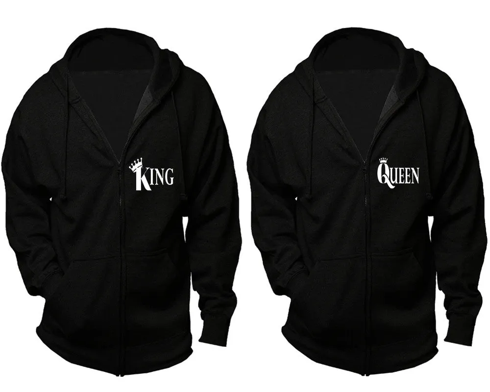 King Queen Couple Matching Zip Up Hoodies