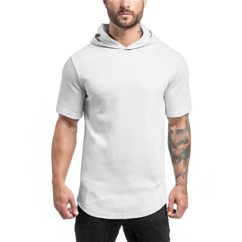 Mens Bodybuilding Hoodies - Gyms Hooded Short Sleeve Fitness Clothing
