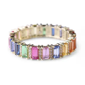 RAINBOW SAPPHIRE EMERALD CUT WITH DIAMOND ETERNITY BAND