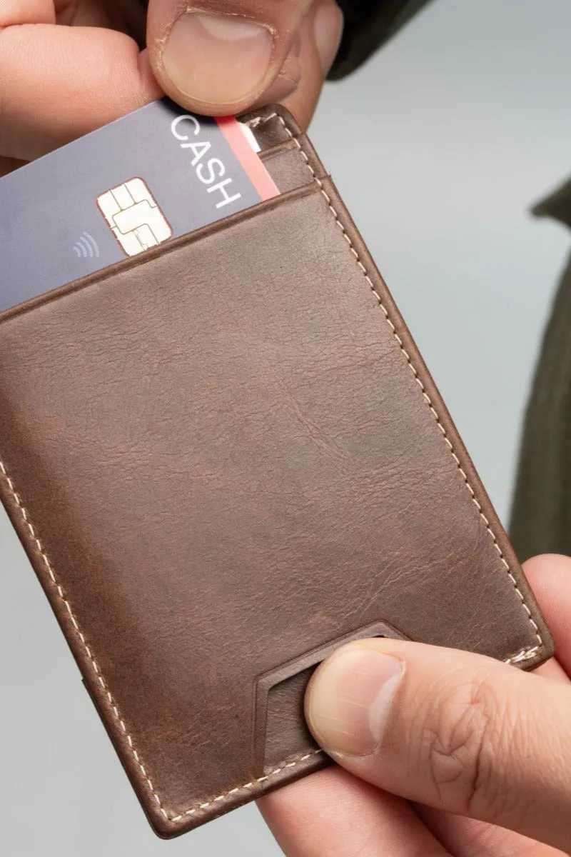 Slim Antique Mahogany Leather Cardholder Wallet